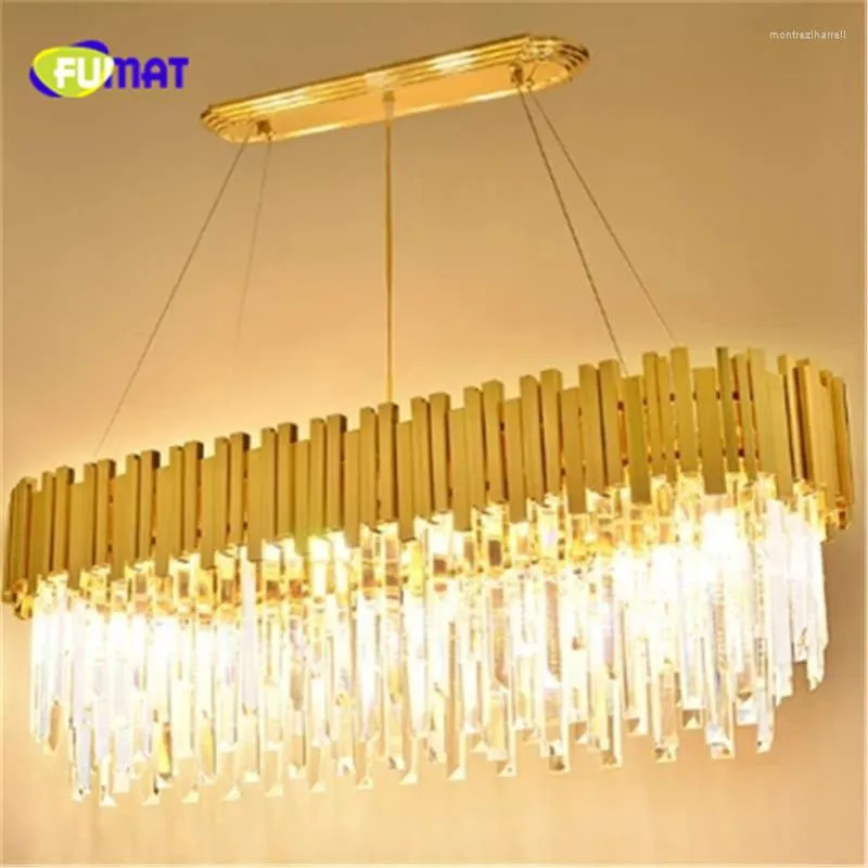 Lampes suspendues FUMAT Creative Ovale Or Bronze Cristal K9 Acier Inoxydable LED Éclairage Lustres Lumières Accrocher De Haute Qualité Pour Foyer