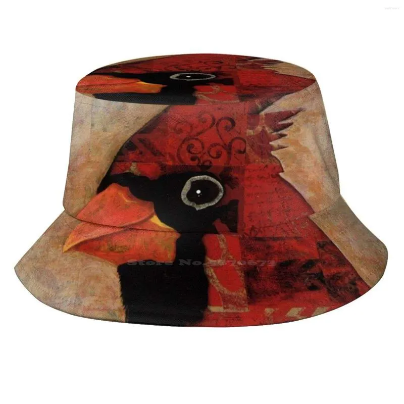 Berets Abstract Mixed Media Cardinal On Printed Paper Background Bucket Hat Beach Tourism Hats Breathable Sun Cap Northern