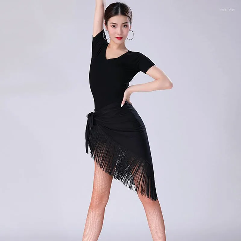 Stage Wear Latin Dance Kleding Pak M-XXXL Vrouwen Tops En Fringe Rok Praktijk Kleding Rumba Sexy Jurk Outfit BI382