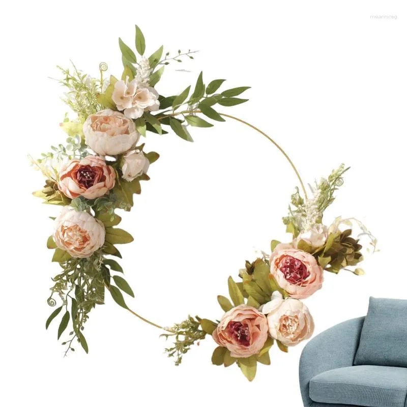 Fleurs décoratives couronnes de pivoines artificielles pour porte d'entrée soie pivoines couronne de fleurs décoration 50x50cm guirlande maison de mariage