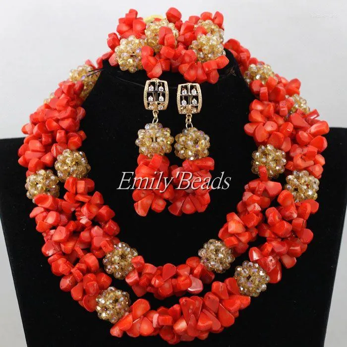 Collier boucles d'oreilles ensemble 2023 dernières perles de corail mélange Champagne cristal bijoux mariage nigérian mariée africaine CJ664