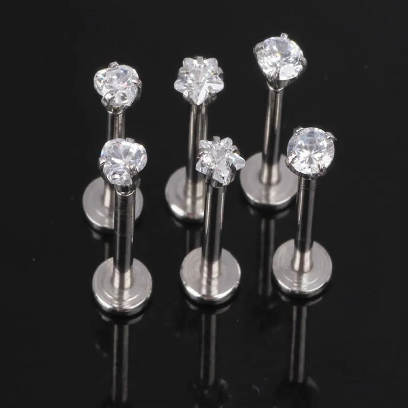 1 2x8x3mm Prata 16G Ponta com rosca interna Jóia Labret piercing labial Anel labret de zircônia Brinco Tragus321O