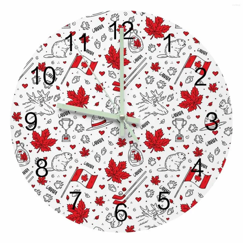 Wall Clocks Canadian Flag Beaver Luminous Pointer Clock Home Ornaments Round Silent Living Room Office Decor