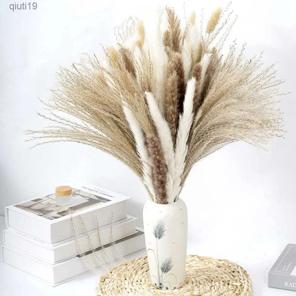 Fleurs séchées 15pcs pampas blanches 15pcs pampas brunes 30pcs herbe de roseau bouquet de tiges de pampa moelleuses naturelles pour la décoration de mariage Boho Decor R230720