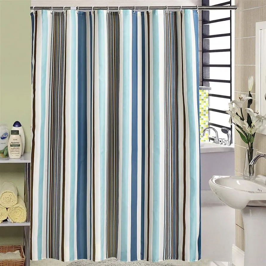 Jarl home Tende da doccia a righe bianche blu intero con ganci Tenda da doccia in tessuto poliestere impermeabile da bagno con passacavo323W