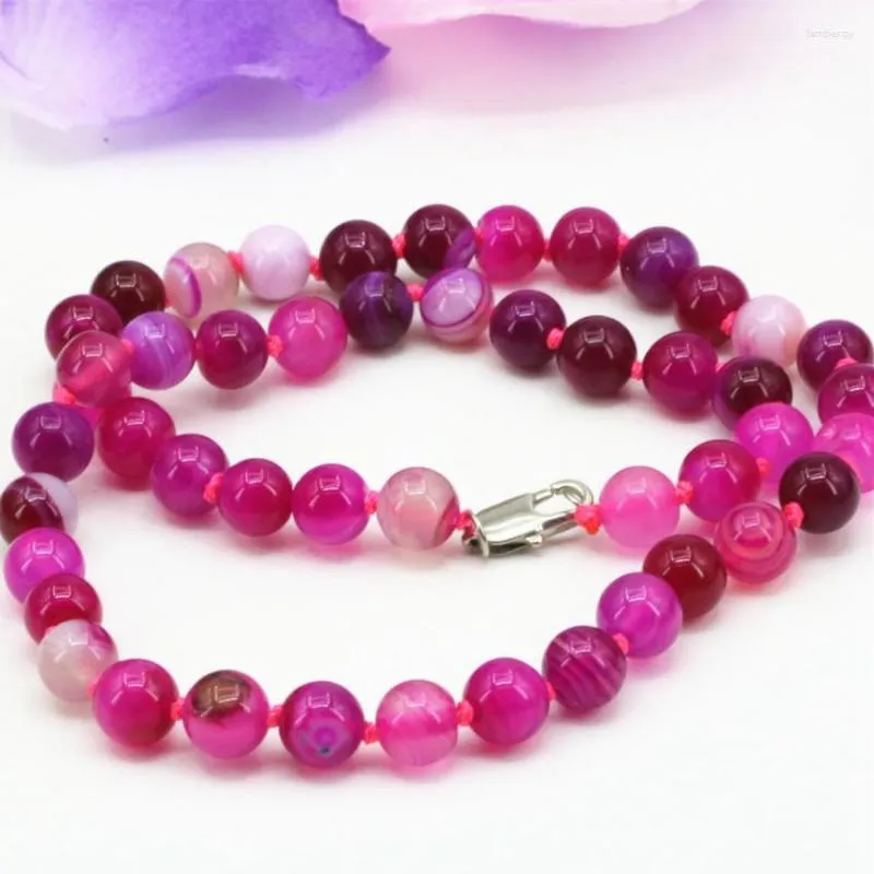 Catene 8mm Pietra Naturale Rosa Rossa Striscia Corniola Onice Agat Collana di Perle Rotonde Per Le Donne Regali Catena Girocollo Gioielli 18 pollici B3198