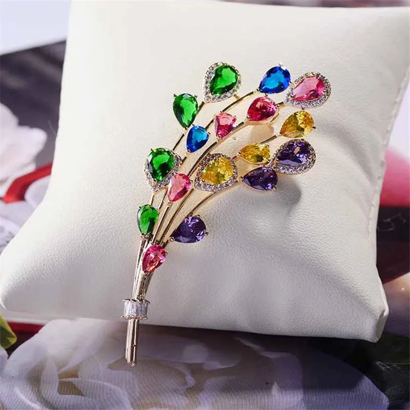 Broches Mooie Bloem Voor Vrouwen Luxe Kleurrijke Zirkoon Kristal Bruiloft Sieraden Accessoires Broche Pin Geschenken Broches Mujer