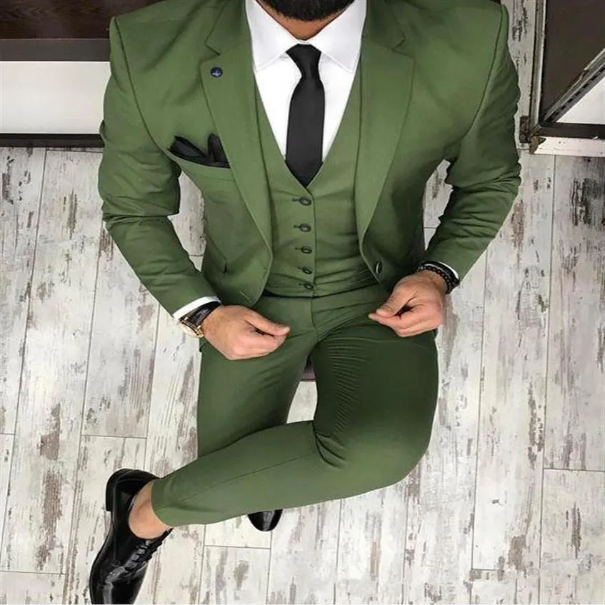 Последние дизайны брюки зеленые мужчины подходят для Slim Fit Skinny 3 Piece Tuxedo Custom Groom Blazer Prom Party Suits Terno Masculino278m