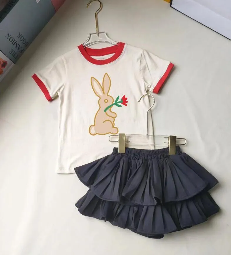 Summer Girls Brand Clothing Sets Cartoon Kids Short Sleeve T-shirts+Skirt Shorts 2pcs Set Children Casual Suit Letters Printed Child Outfits