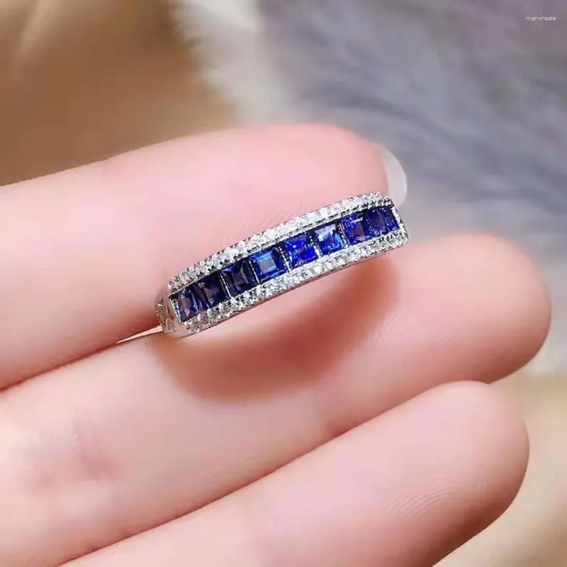 Klusterringar naturliga blå safir 925 silver smycken ring kvinnor fin 1 st 2,5 mm