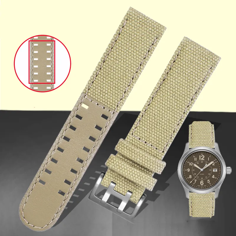 Titta på band för Hamilton Khaki Field H760250H77616533H70605963 H6893 Rem äkta läder nylon män band 20mm 230719