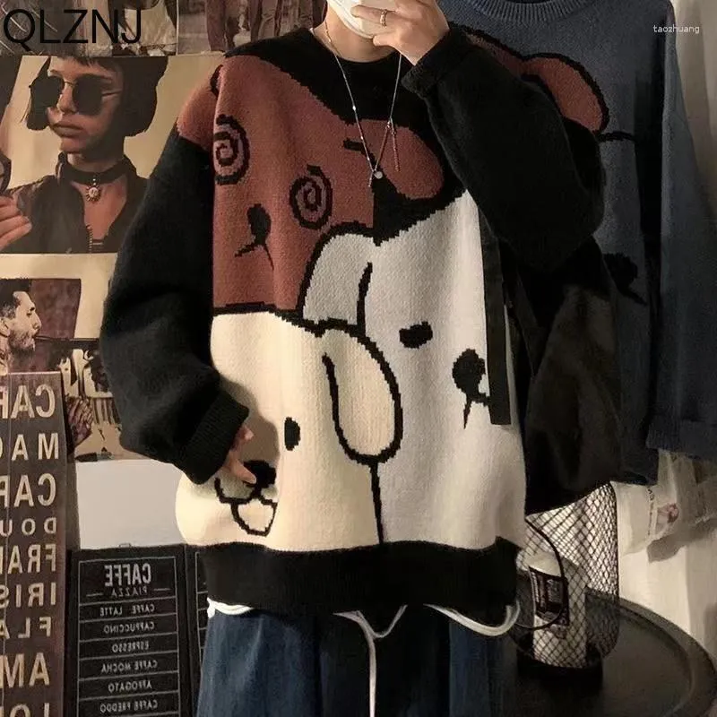 Men's Sweaters Men Dog Print Knit Sweater Aesthetic Harajuku Oversized Pullover Cute Winter Female Casual Kawaii Preppy