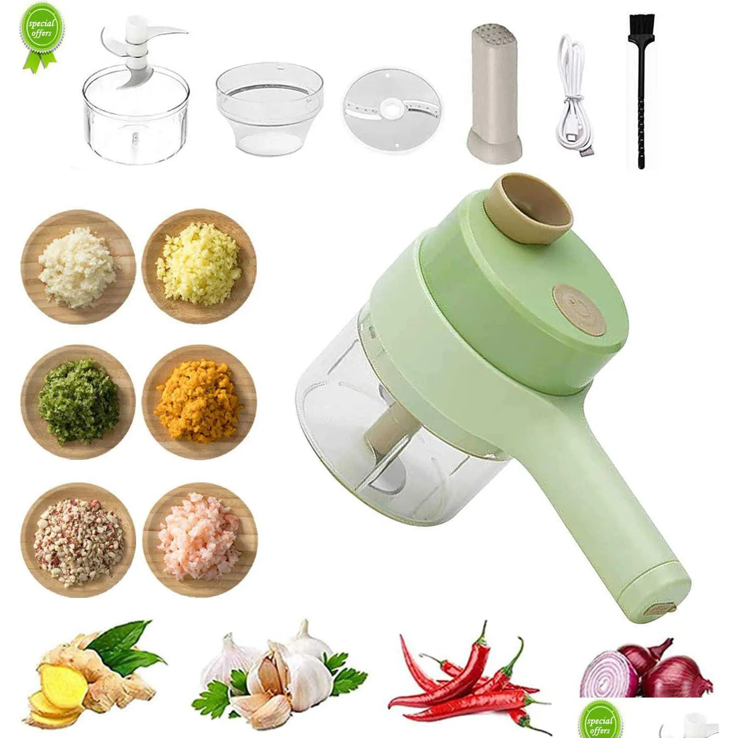 その他のホームガーデン新しいガーリックプレスMtifunctional Crusher Picker Meat Grinder Mincer 4 in 1ハンドヘルド電気野菜カッターセットDhyha