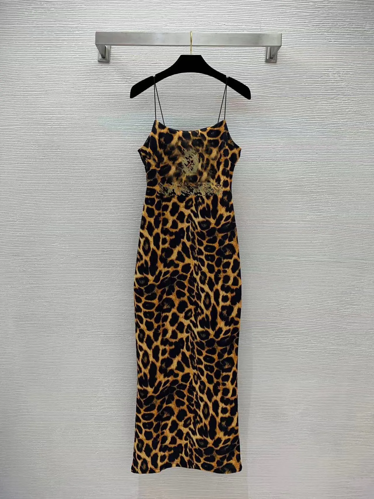 2023 Fall New Lluxury Brand Designer Dress Fashion Leopard Spaghetti Strap Sleevless Bodycon Midi Club Long Dress
