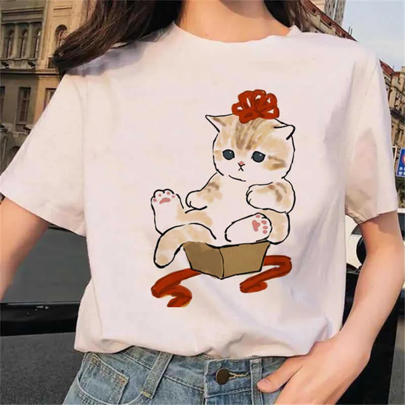 Été nouveau T-shirt à manches courtes haut femme fête des mères Collection Puk dessin animé chat imprimé à manches courtes