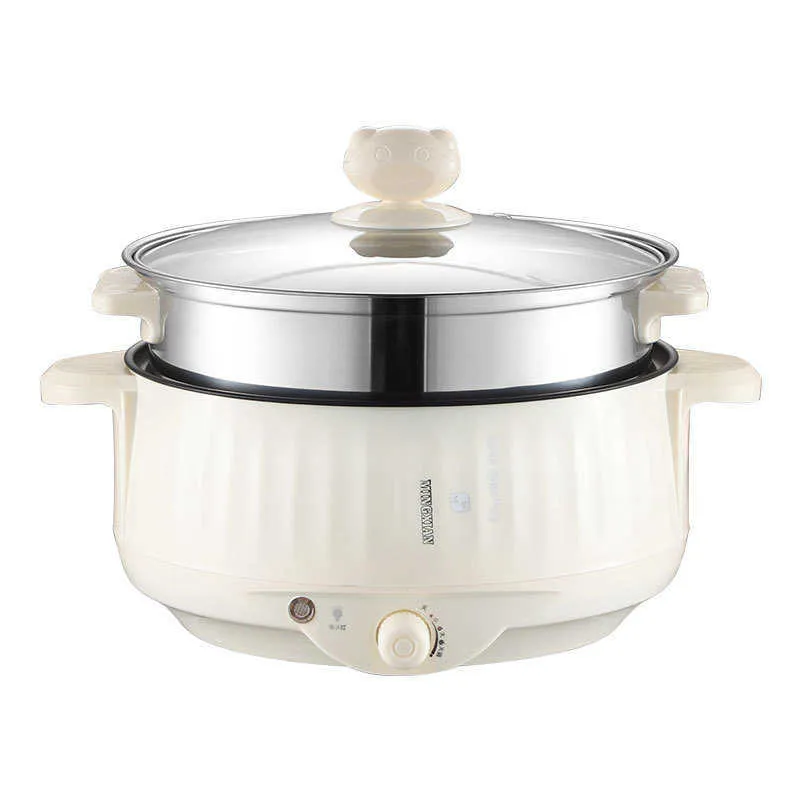 Olla eléctrica multifunción blanca para cocinar al vapor, miniolla caliente  para fideos y arroz, 1,6