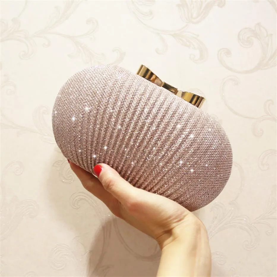 Sparkly Champagne Bridal Hand Bags Solid Shell Clutches For Wedding Jewelry Four Colors Prom Evening Party Shoulder Bag272V