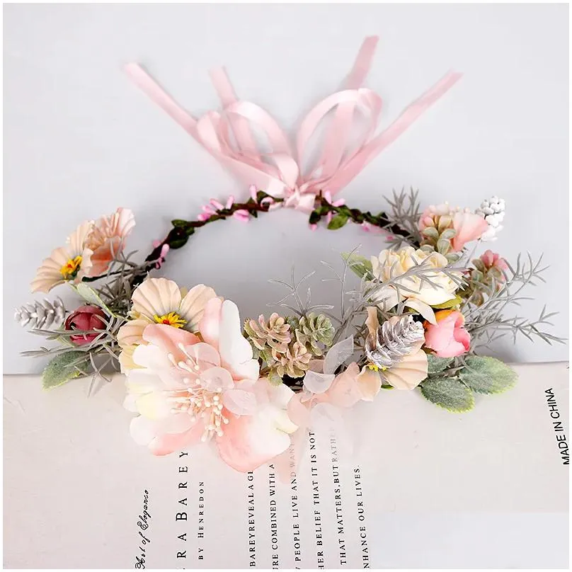 Headpieces brudar festlig krans prinsessan rosa band båge pannband fashionabla brudtärna huvudbonad hh-0039-a drop leverans del dhtfo