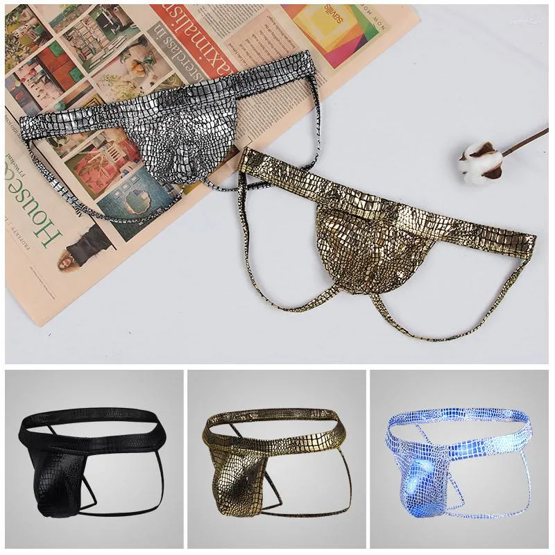 Cuecas Calcinhas Masculinas Cintura Baixa Poliéster Tecido Serpentina Levantamento de Glúteos Bolsa Grande U Convexo Jockstrap Tanga Dupla