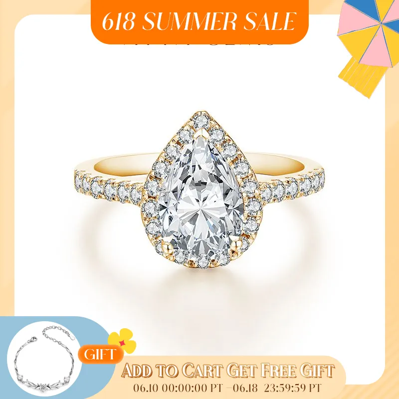 ATTAGEMS Peer Cut 2.0CT D Kleur VVS1 Luxe Moissanite Ring 925 Sterling Zilver Pure 18K 14K 10K gouden Verlovingsring voor Vrouwen