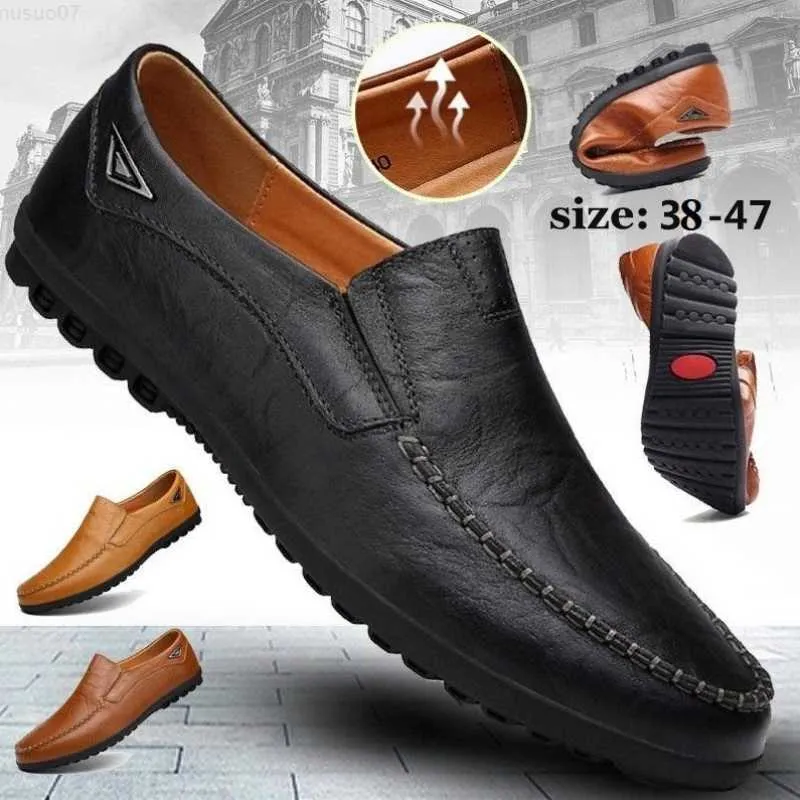 Chaussures habillées en cuir véritable hommes chaussures décontractées marque de luxe chaussures de conduite respirant sans lacet noir 2023 hommes mocassins mocassins grande taille L230720