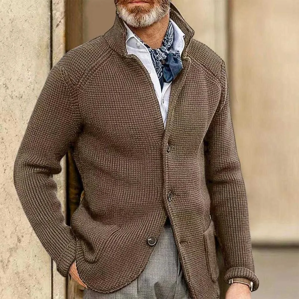 Herentruien Chique Herenjas Single Breasted Opstaande Kraag Herentrui Jas Dikke Wintertrui Warm Houden Breien Casual Jassen Trui L230719 Van 11 54 DHgate