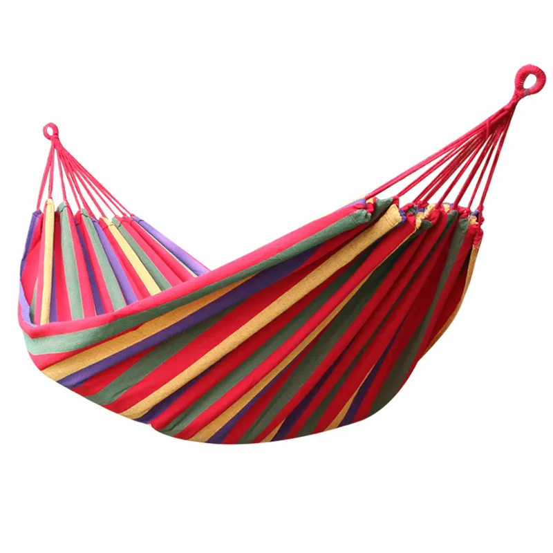 Płócienne pojedyncze hamak na zewnątrz ogród huśtawka śpiąca Rainbow Stripe Hamacki podróżne materiały kempingowe z łóżkiem w torbie 185*80 cm