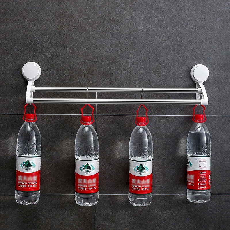 Dual layer Rail Shelf Suction Towel Rack Stainless Steel Wall Mount Bathroom Towel Holder Rack Bathroom Kitchen Accessories