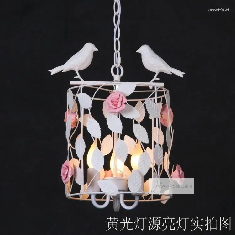 Pendant Lamps Korean Black White Iron Bird Cage Flower Light Restaurant Kitchen Bedroom Bedside Lamp Bar Hanging E27