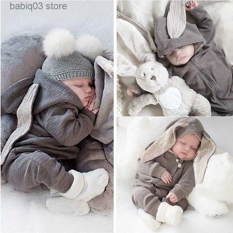 Overalls INS Baby und Kinder große Ohren Kaninchen einteiliger Kapuzen-Reißverschluss-Kletteranzug und Overall T230720