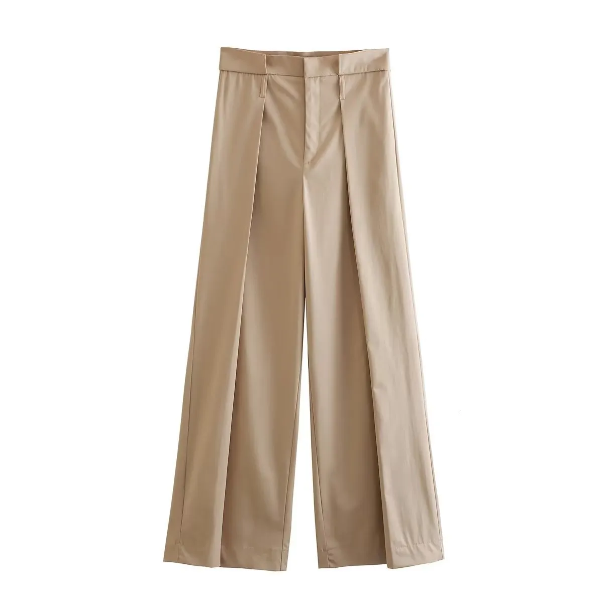 Women S Pants S 2023 Khaki Wide Leg Pounserエレガントなハイウエストロング女性シックレディ服230719