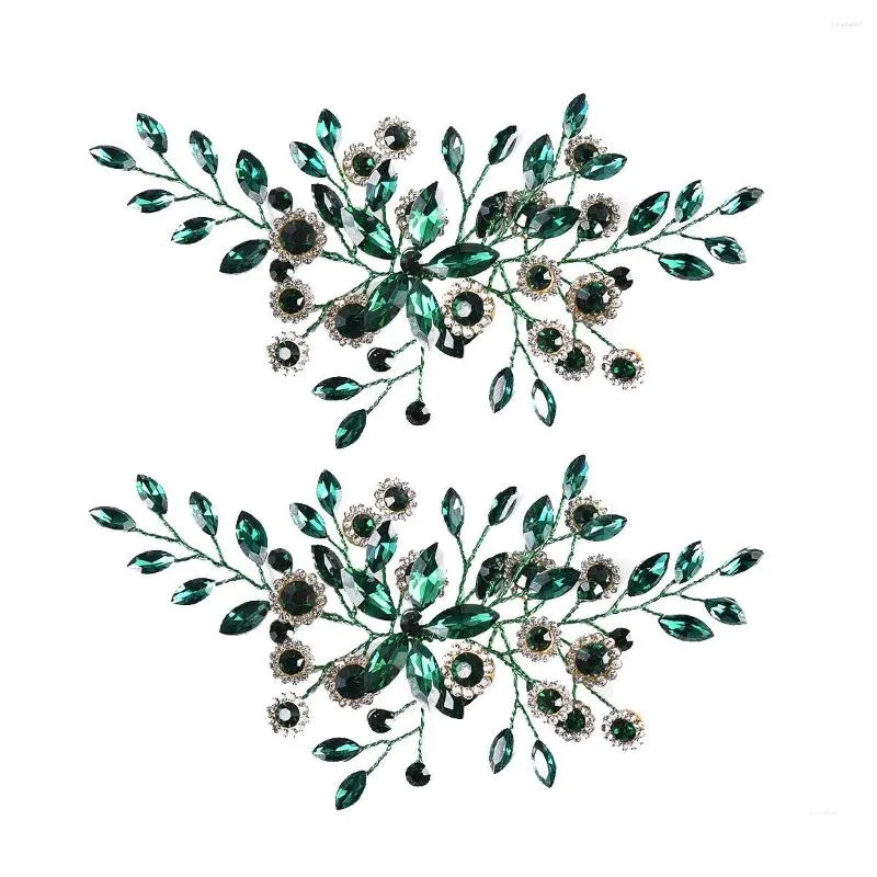 Hair Clips Green Crystal Bride Back Head Wedding Hairpin Bridal Accessories For Women And Girls Bridesmaid Decor Gifts