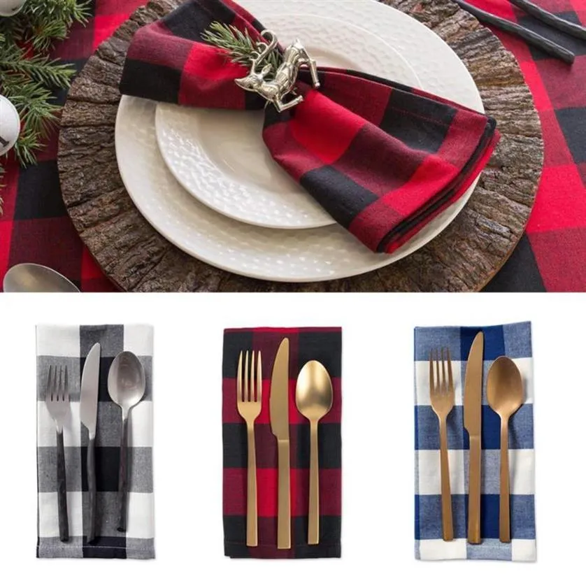 Table Napkin 10pcs Black White Plaid Cotton Linen Placemat Christmas Wedding Craft Dining Tablecloth Simple Style Mat267a