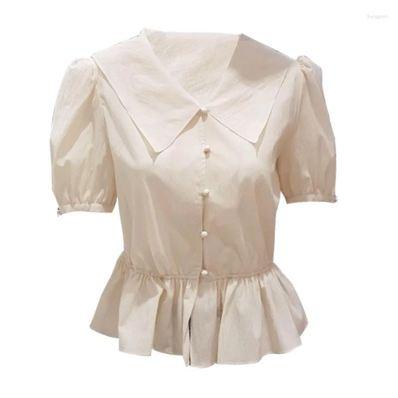 Ruffled Sailor Collar Blouse For Women French Style Short Sleeve Top With  Slimming Fit For Summer 2023 From Berggren, $33.55