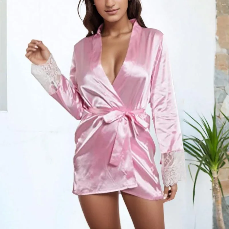 Womens Sleepwear Silk Kimono Robe Bathrobe Women Underwear Sexy Lace Large Size Pajamas Night Satin Ladies Dressing Gowns