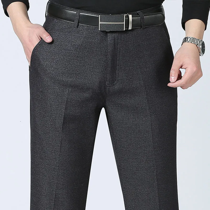 Mens Pants Autumn Winter Ultra Thin Casual Fashion Business Stretch Trousers Straight Black Navy Plus 230720