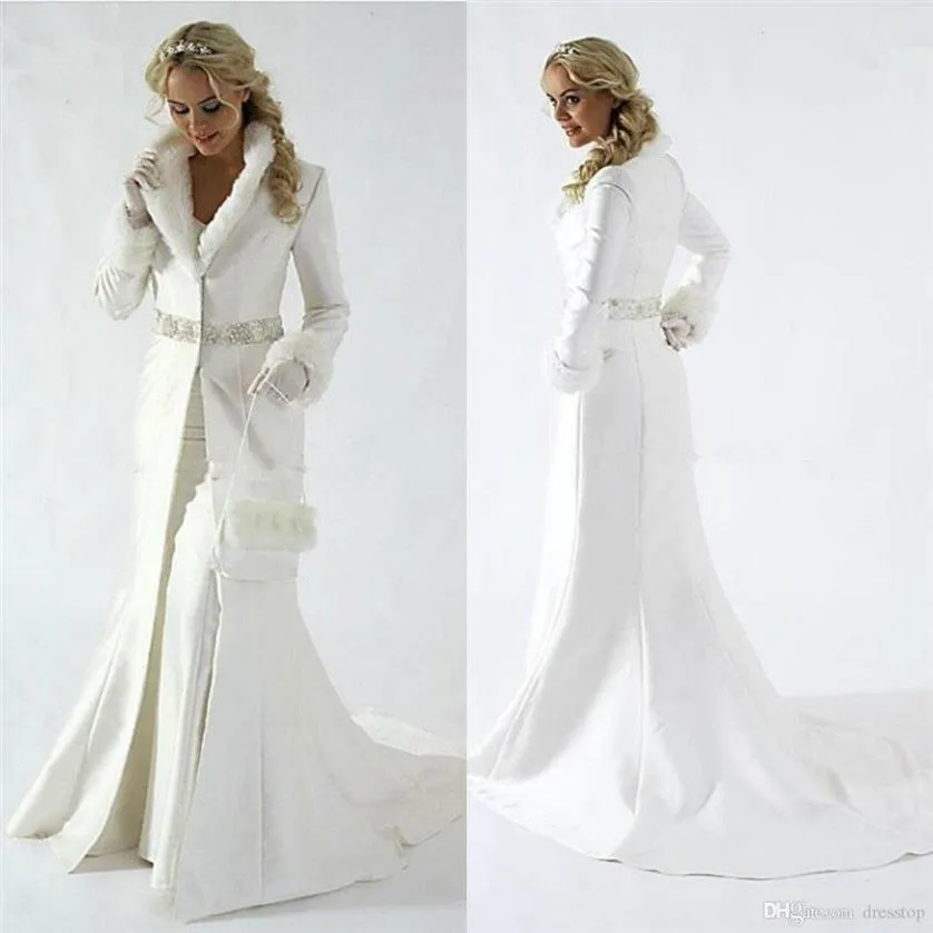 Élégant Fourrure Femmes Robes De Mariée Veste De Mariée Revers Cou De Mariée Wrap À Manches Longues Manteaux D'hiver Pour Le Mariage Bolero Manteau Plus La Taille 2683