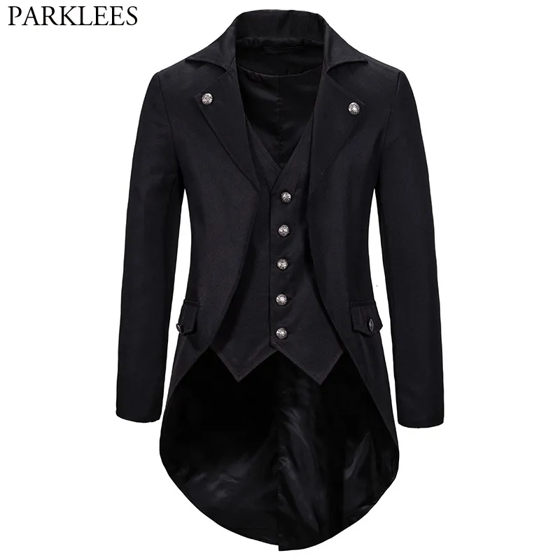 Herenkostuums Blazers Gothic Victoriaans Slipjas Jas Heren Steampunk Middeleeuws Cosplay Kostuum Mannelijk Piraat Viking Renaissance Formele smoking Jassen 2XL 230720