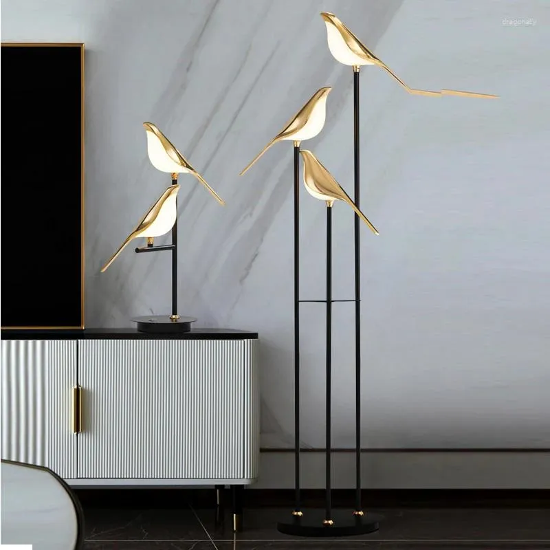 Lampy podłogowe nowoczesne led złoty stół do dekoracji ptaków salon sypialnia biurko