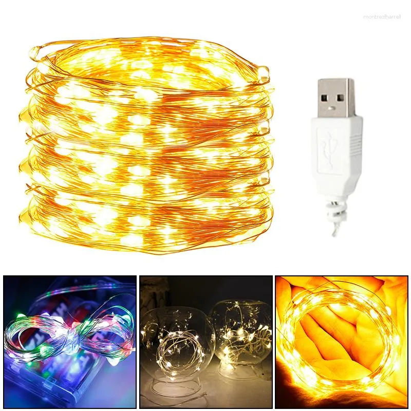 Cordes 10/5m Usb Led Guirlande Lumineuse Fil De Cuivre Guirlande Lumineuse Fée Pour Noël Guirlande Décoration De Fête De Mariage