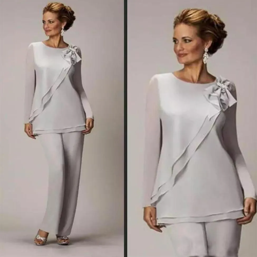 2019 Dwa kawałki Mother of the Bride Pants Suit na wesela szyfonowe spodnie pary młody