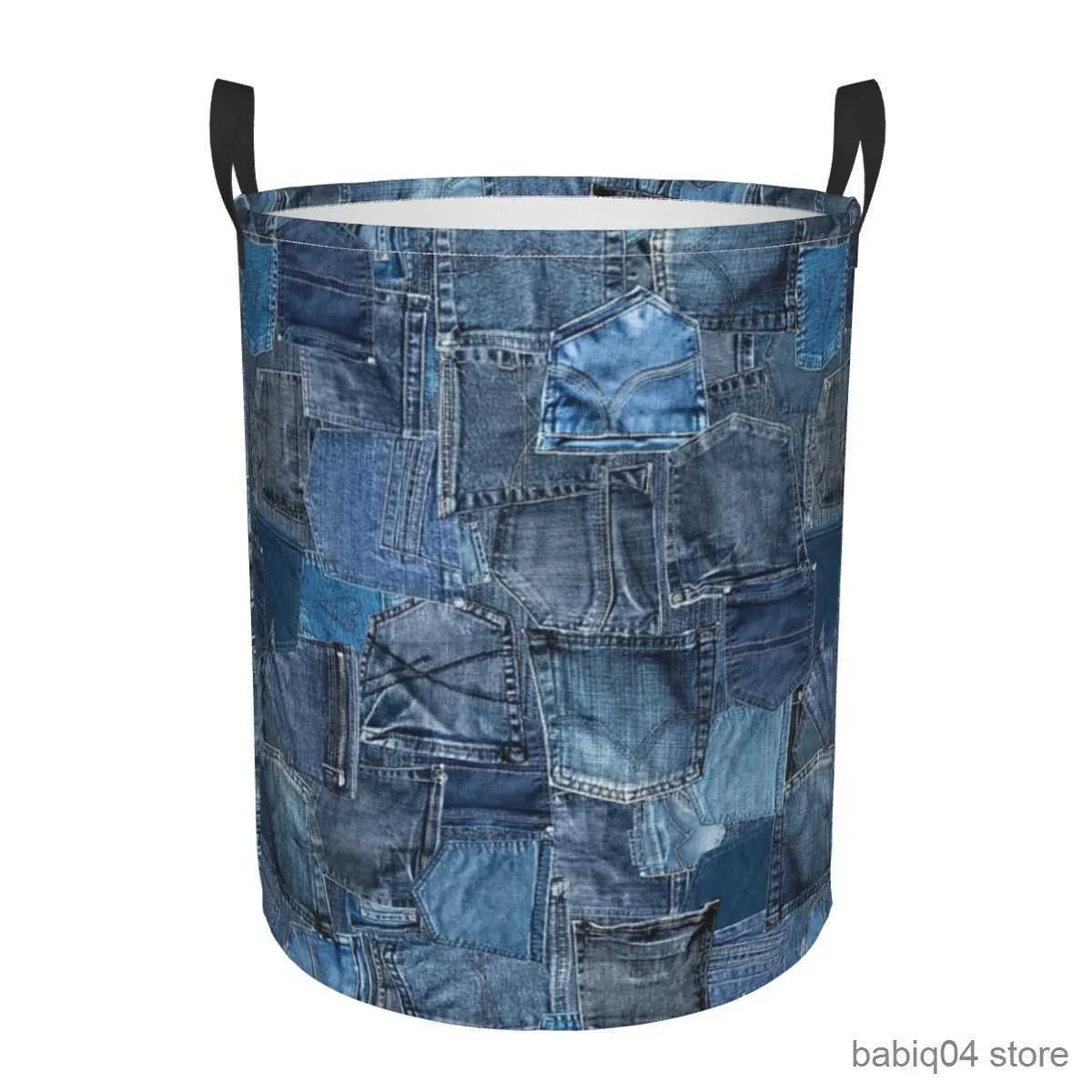 Cestini portaoggetti Jeans in denim blu Tasca patchwork Cestini per biancheria pieghevoli Cestino portaoggetti per articoli vari sporchi Organizzatore per la casa Grande cesto impermeabile