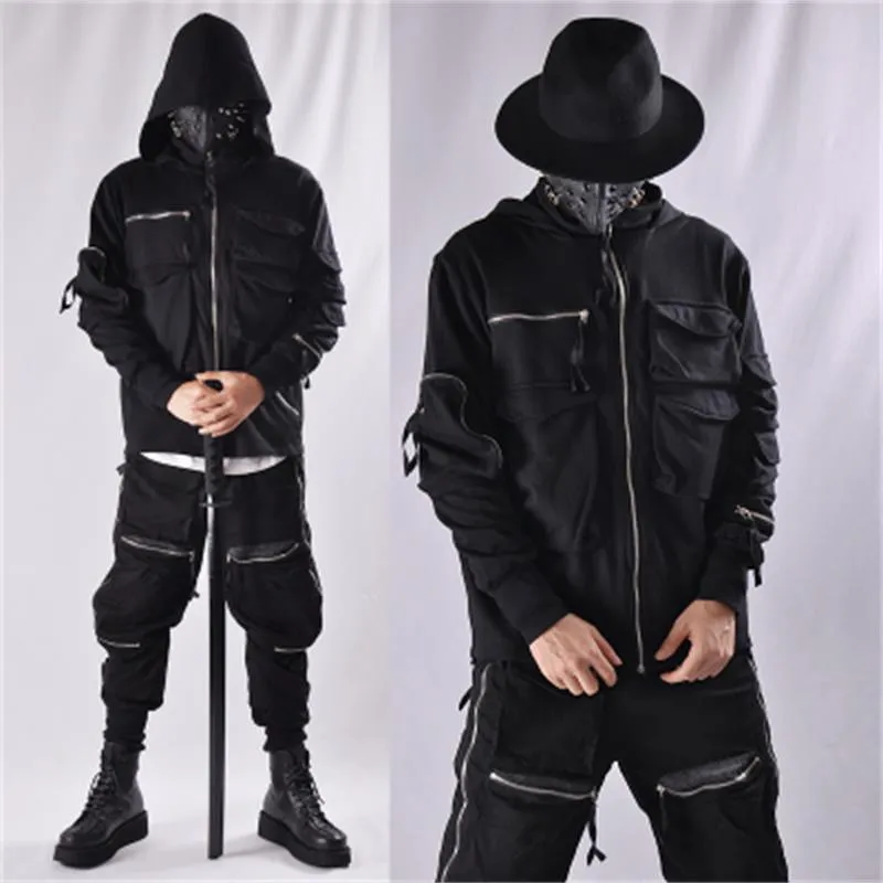 Kvinnors hoodies tröjor Guochao Dark Ninja kläder Multi-Pocket Function Hoodie Men's Loose Zipper Jacket Tactical Hoodie 230720