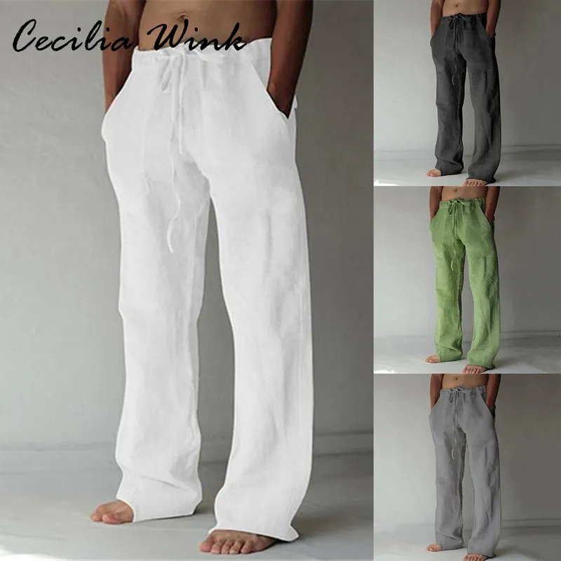Pantalons pour hommes été pantalons décontractés solide pleine longueur lin doux pour un usage quotidien taille poche cordon pantalon Streetwear bas 230720