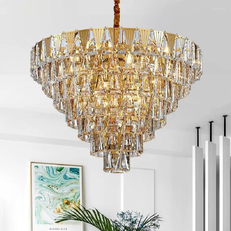 Chandeliers LED Stainless Steel Crystal Living Room Chandelier Round Gold Luxury Villa Decoration Lamp Restaurant Bedroom Lighting