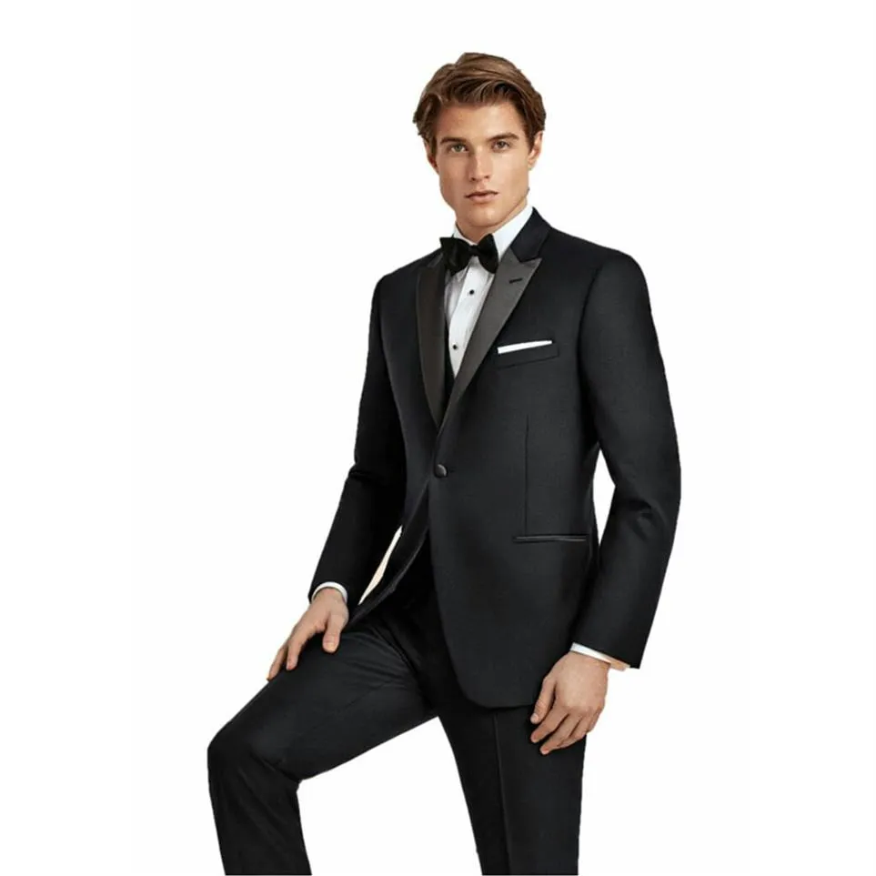 Tailed Made Men Men Siyah Takım Düğün Takımları Balo Groom Smokin 3 Parça Erkekler Blazer İnce Fit Terno Masuclino Trajes de Hombre COST304V