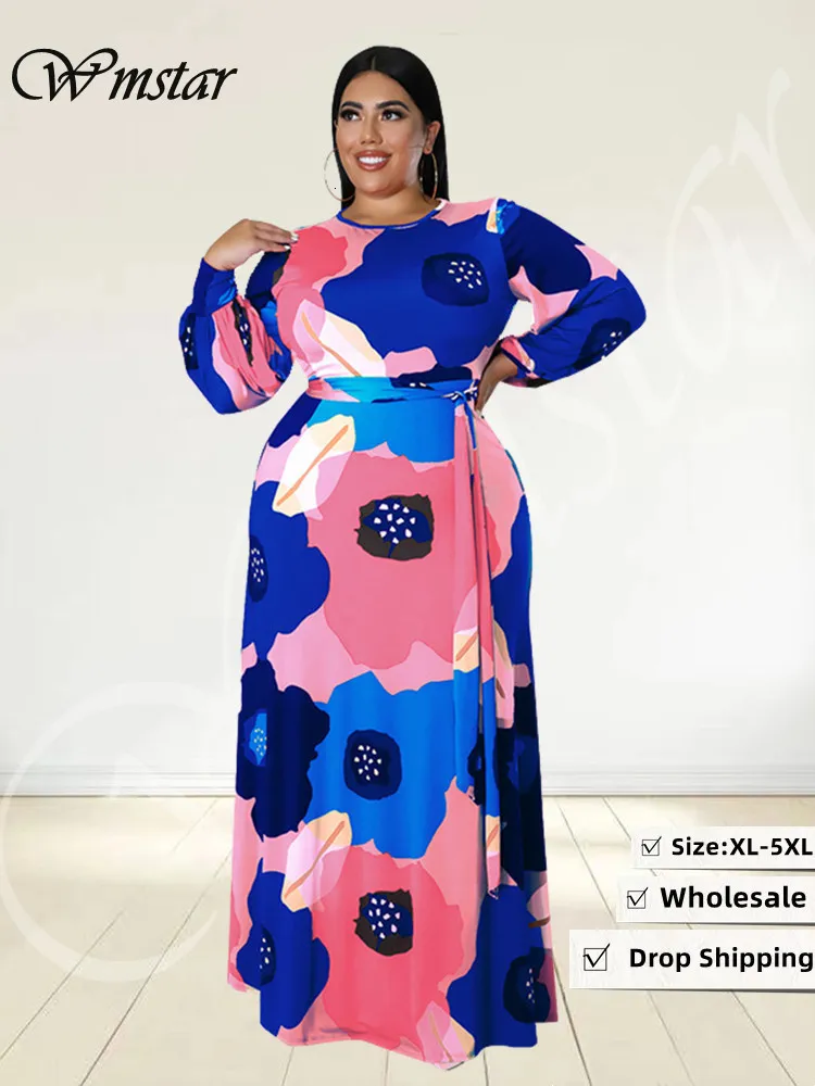 Plus size Dresses Wmstar Plus Size Dresses for Women Loose Long Sleeve Flower Print Big Hem Elegant Maxi Dress Fall Clothes 230720