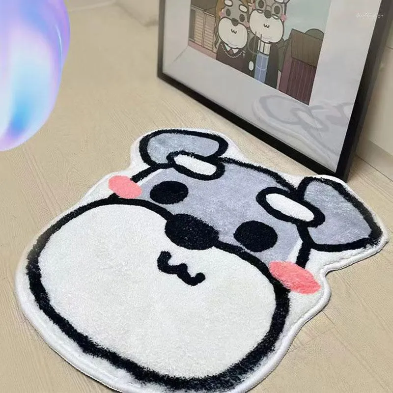 Carpets Cute Creative Cartoon Dog Head Home Bedroom Carpet Girl Room Kawaii Decorative Fluffy Soft Rug Pad Non-Slip Mat