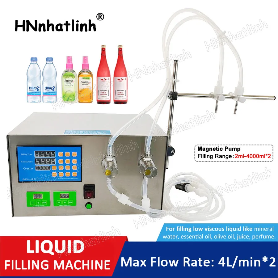 Double Heads Semi-automatic Bottle Filling Machine Magnetic Pump Water Essential Oil Juice Soybean Milk Perfume Fluid Quantitative Filler Packing Production