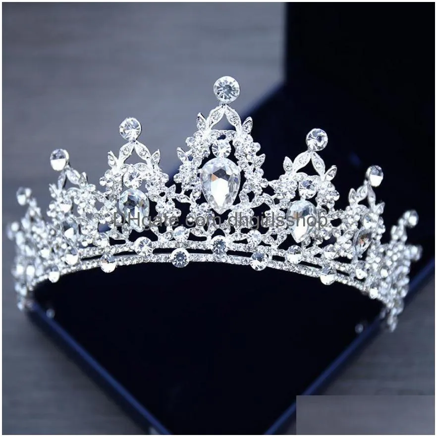 Hårsmycken Tiara Crystal Bridal Crown Gold Color Diadem Veil Tiaras Hairs Accessories Headpieces Head Drop Delivery Hairjewelry Dhops